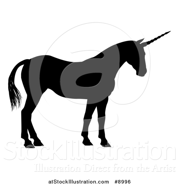 Vector Illustration of a Black Silhouetted Mythical Unicorn Standing