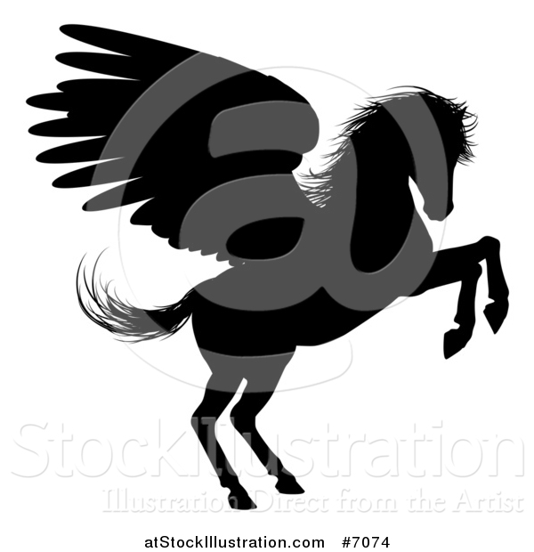 Vector Illustration of a Black Silhouetted Rearing Winged Pegasus Horse