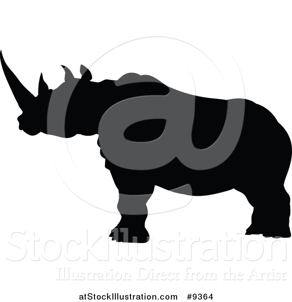 Vector Illustration of a Black Silhouetted Rhinoceros