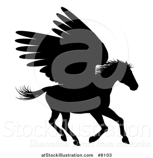 Vector Illustration of a Black Silhouetted Running Winged Pegasus Horse
