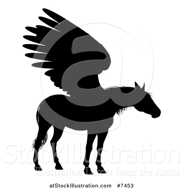 Vector Illustration of a Black Silhouetted Winged Pegasus Horse