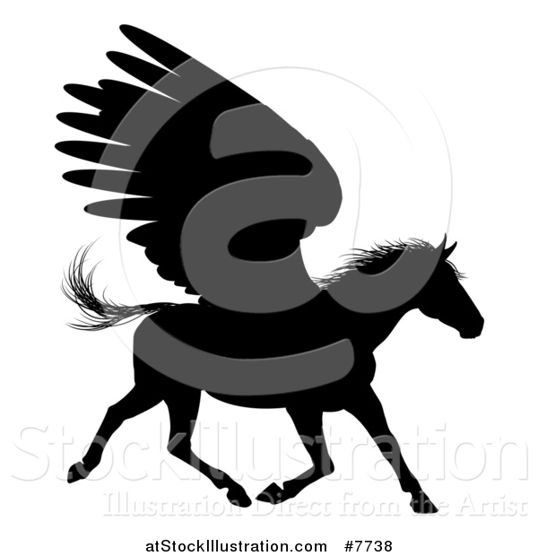 Vector Illustration of a Black Silhouetted Winged Pegasus Horse Running