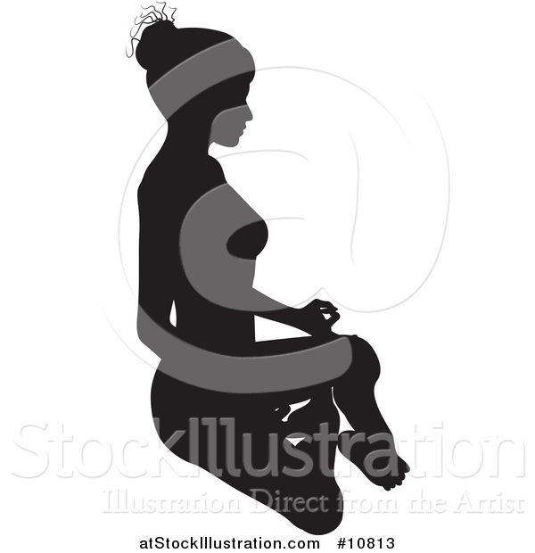 Vector Illustration of a Black Silhouetted Woman in a Yoga Pose