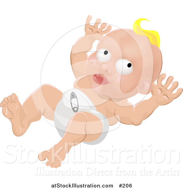 Vector Illustration of a Blond Caucasian Baby in a Nappy Diaper