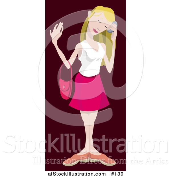 Vector Illustration of a Blond Caucasian Woman Talking on a Mobile Phone