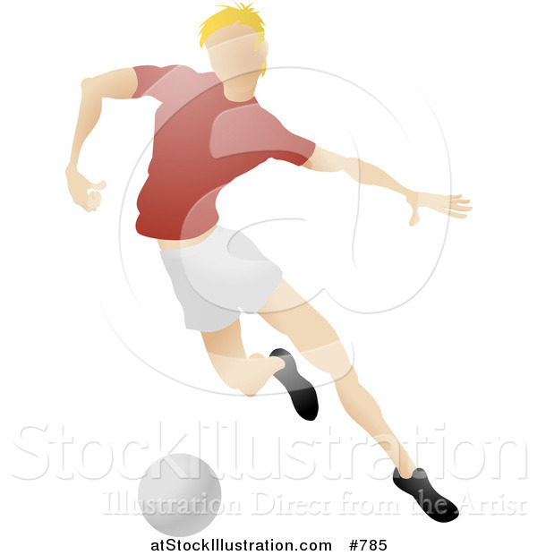 Vector Illustration of a Blond Male Soccer Player Kicking a Ball During a Game