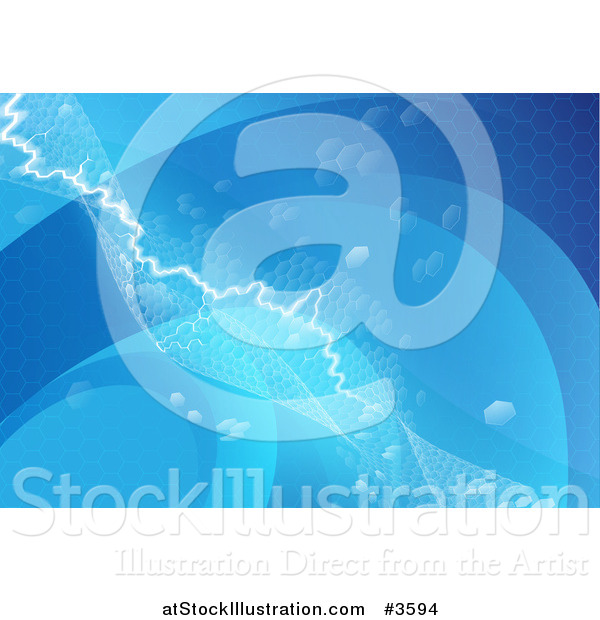 Vector Illustration of a Blue Abstract Background of Hexagons and Lightning
