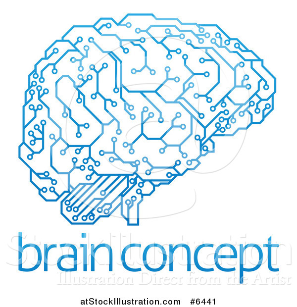 Vector Illustration of a Blue Artificial Intelligence Circuit Board Brain over Sample Text
