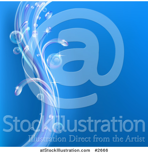 Vector Illustration of a Blue Background with Swooshes of Bubbles and Waves