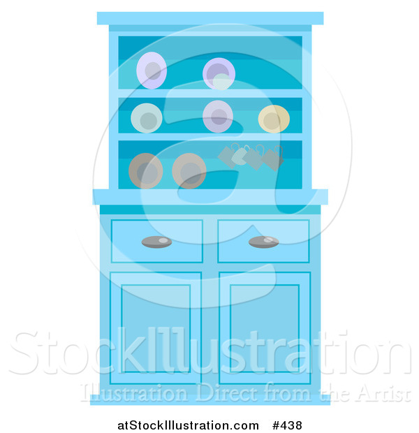 Vector Illustration of a Blue Buffet Hutch with Plates