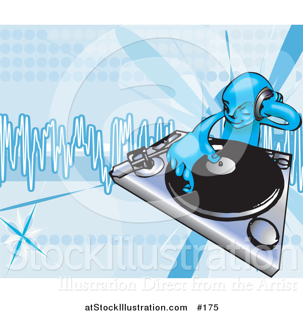 Vector Illustration of a Blue DJ Mixing Records on a Turntable