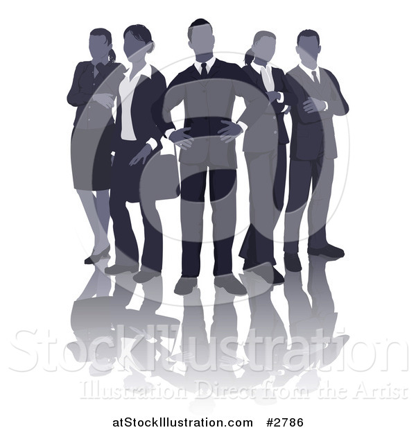 Vector Illustration of a Blue Faceless Business Team and Reflection Standing in V Formation