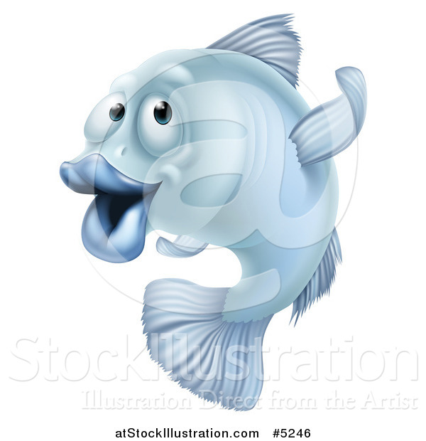 Vector Illustration of a Blue Fish Gesturing Which Way to Go