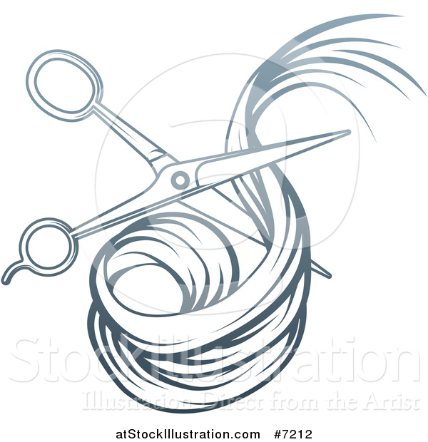 Vector Illustration of a Blue Gradient Scissors Cutting Hair