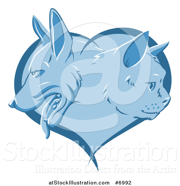 Vector Illustration of a Blue Heart with Cat and Dog Faces in Profile