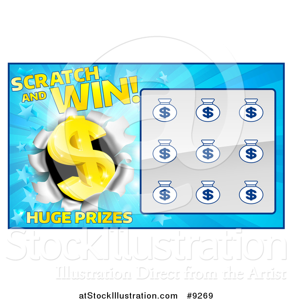 Vector Illustration of a Blue Instant Scratch and Win Lottery Card Design