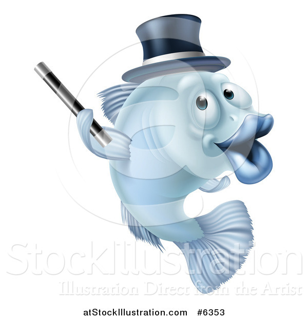 Vector Illustration of a Blue Magician Fish Holding a Wand and Wearing a Hat