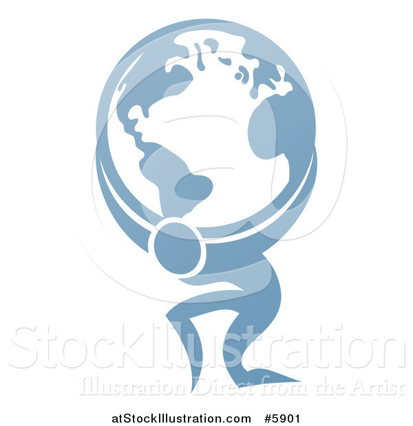 Vector Illustration of a Blue Man, Atlas Carrying the Earth