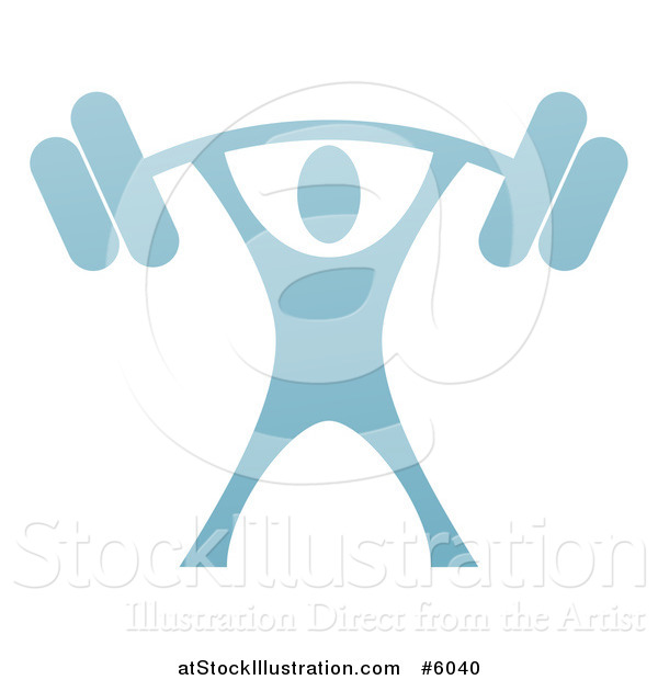Vector Illustration of a Blue Man Lifting a Heavy Barbell over His Head
