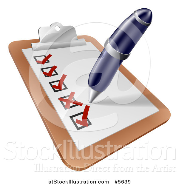 Vector Illustration of a Blue Pen Checking on Items on a Clipboard