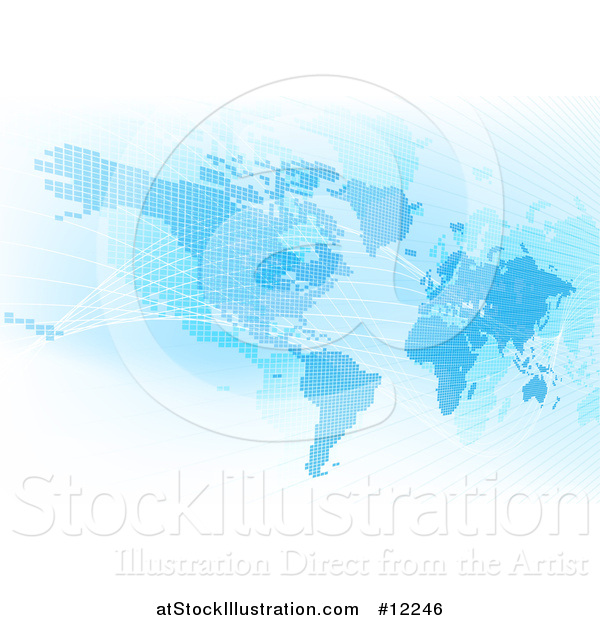 Vector Illustration of a Blue World Map with Grid Lines