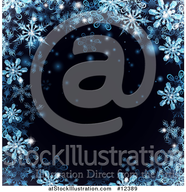 Vector Illustration of a Border of Blue Snowflakes over Black