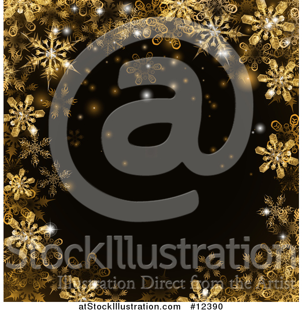 Vector Illustration of a Border of Gold Snowflakes over Black