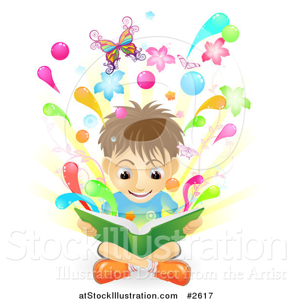 Vector Illustration of a Boy Reading a Book As It Comes to Life