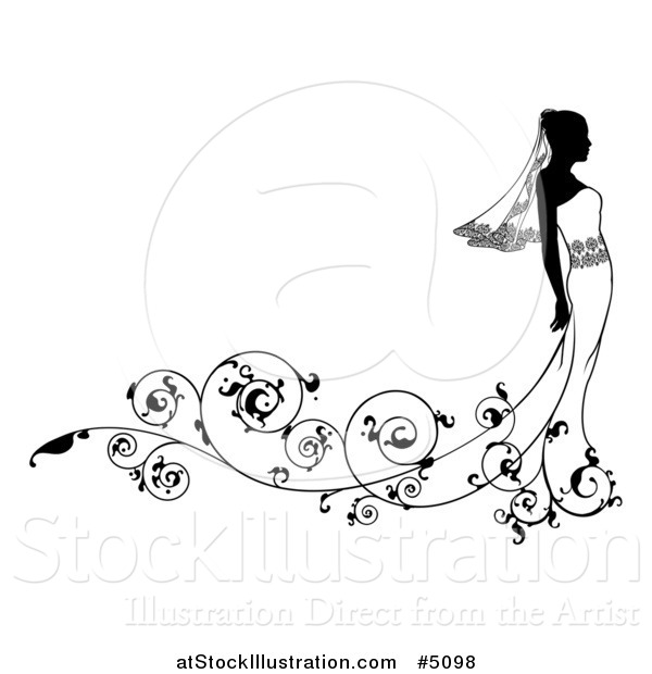 Vector Illustration of a Bride Wedding Fashion Silhouette in Black and White