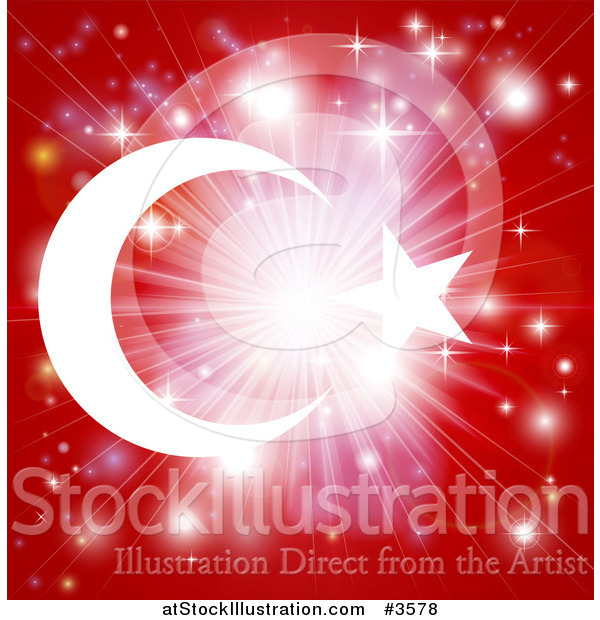 Vector Illustration of a Bright Burst of Light over a Turkish Flag