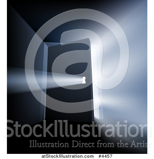 Vector Illustration of a Bright Light Shining from Behind a Door and Through a Key Hole