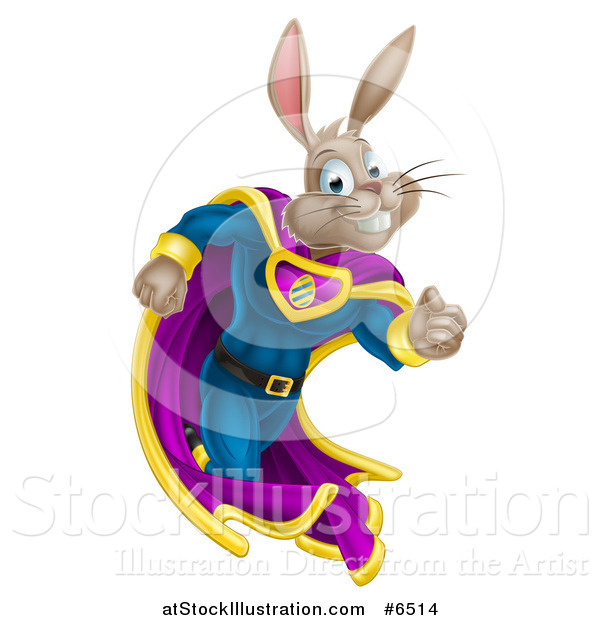 Vector Illustration of a Brown Easter Super Hero Bunny Rabbit Running