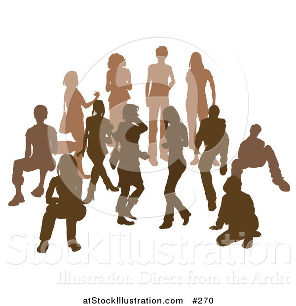 Vector Illustration of a Brown Group of Silhouetted People in a Crowd