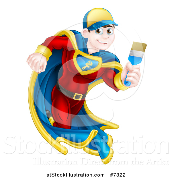 Vector Illustration of a Brunette Caucasian Male Super Hero Painter Running with a Brush 2
