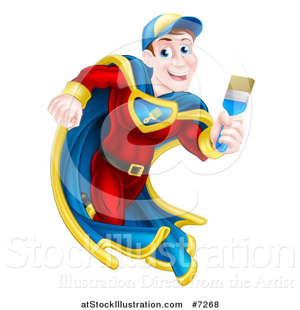 Vector Illustration of a Brunette Caucasian Male Super Hero Painter Running with a Brush