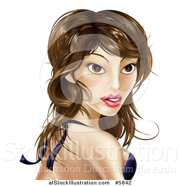 Vector Illustration of a Brunette Latina Female Celebrity Looking over Her Shoulder