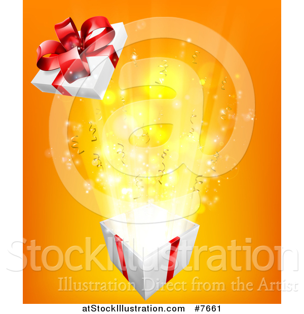 Vector Illustration of a Bursting Gift Box over Orange