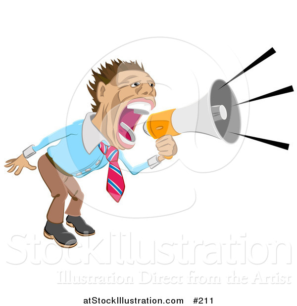 Vector Illustration of a Business Man Screaming into a Megaphone