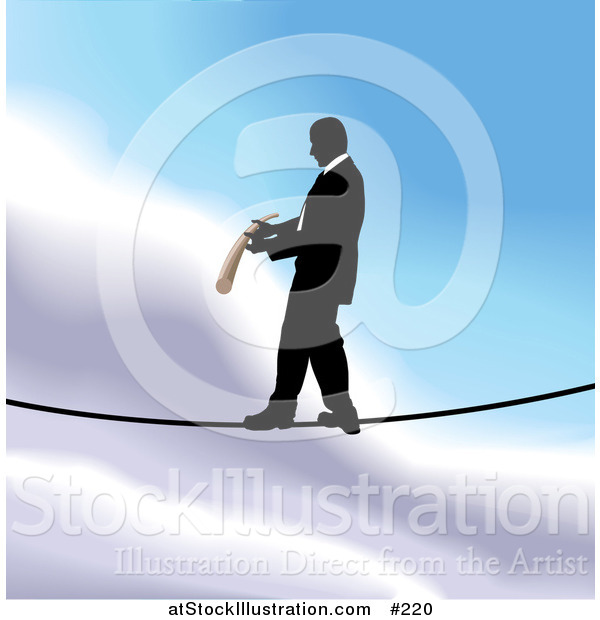 Vector Illustration of a Business Man Walking on a Tightrope over Sky