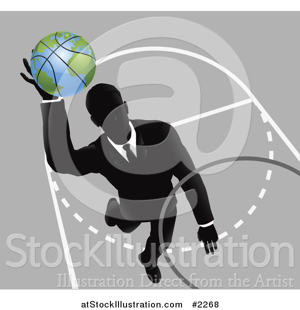 Vector Illustration of a Businessman Slam Dunking a Globe Basketball