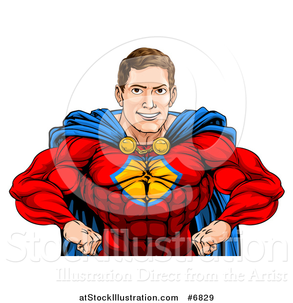 Vector Illustration of a Cacuasian Muscular Super Hero Man with Hands on His Hips