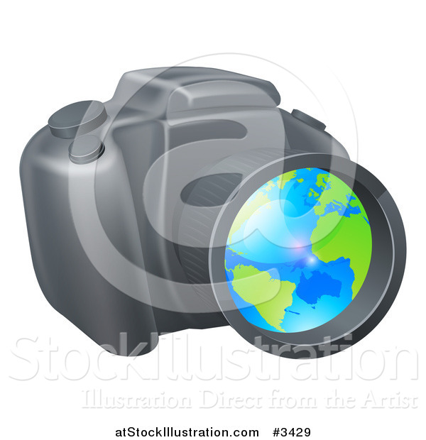 Vector Illustration of a Camera with a Globe in the Lens