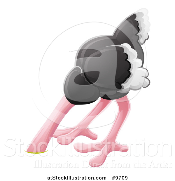 Vector Illustration of a Cartoon African Safari Ostrich Bird with Its Head in the Dirt