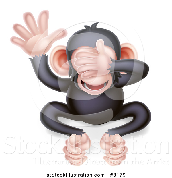 Vector Illustration of a Cartoon Black and Tan See No Evil Wise Monkey Covering His Eyes