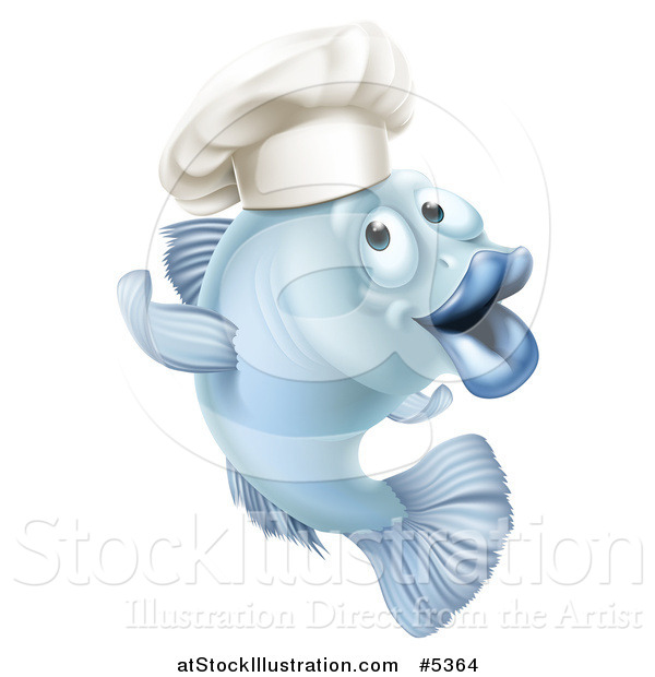 Vector Illustration of a Cartoon Blue Chef Fish Gesturing