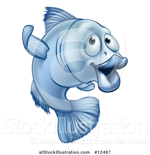 Vector Illustration of a Cartoon Blue Fish Gesturing to Follow