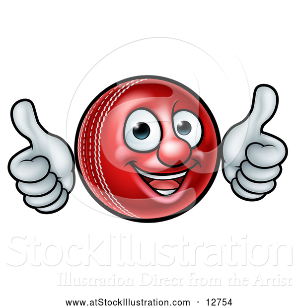 Vector Illustration of a Cartoon Cricket Ball Mascot Giving Two Thumbs up