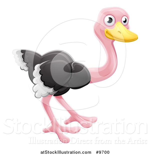 Vector Illustration of a Cartoon Cute African Safari Ostrich Bird