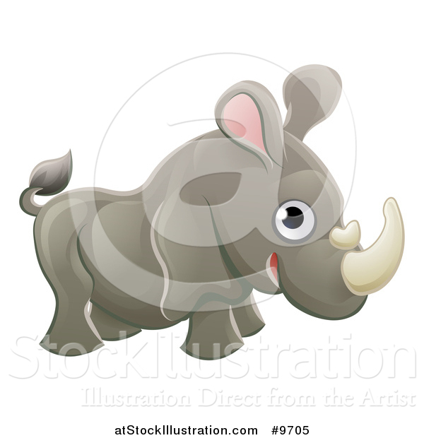 Vector Illustration of a Cartoon Cute African Safari Rhinoceros