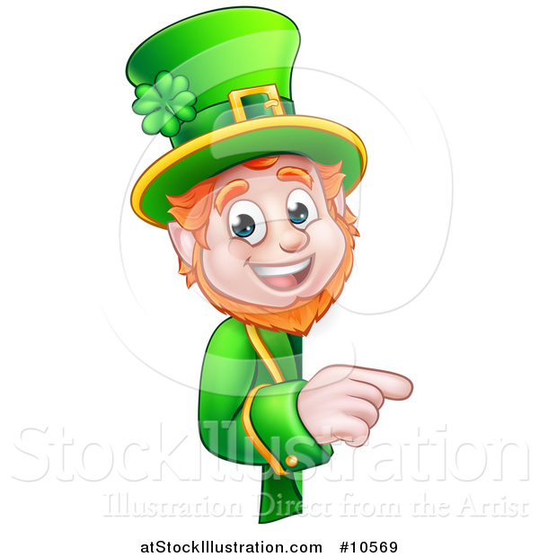 Vector Illustration of a Cartoon Friendly St Patricks Day Leprechaun Pointing Around a Sign